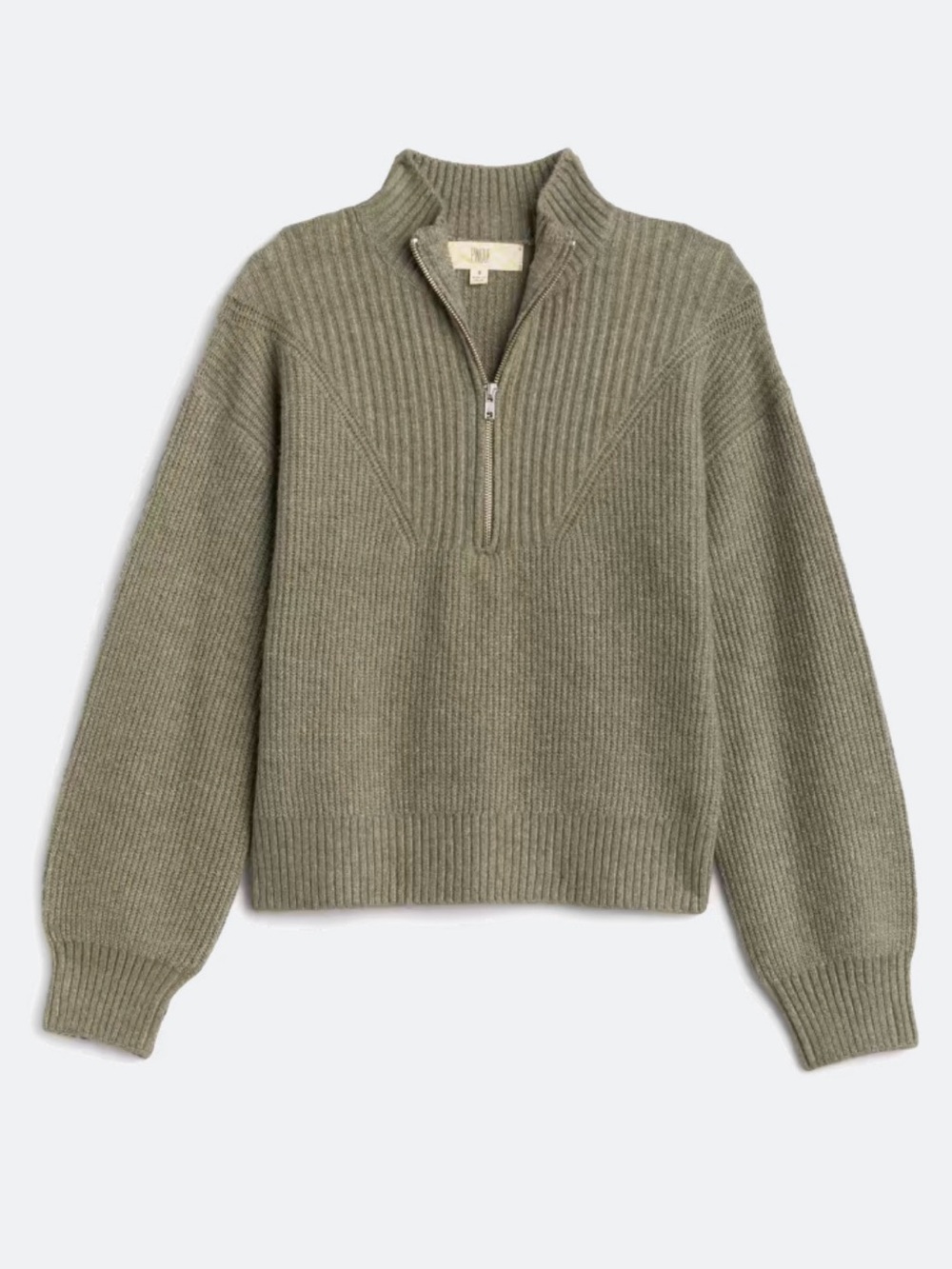 Pinque Mina Three Quarter Zip Pullover Knit Sweater Top Medium Olive Green